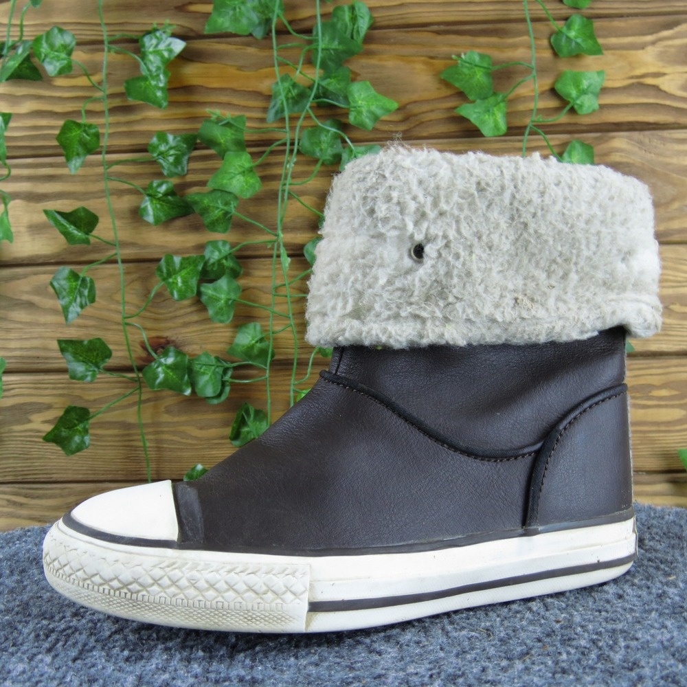 Converse All Star Unisex 13 Brown Leather Sherpa Lined Zip High Top Sneakers